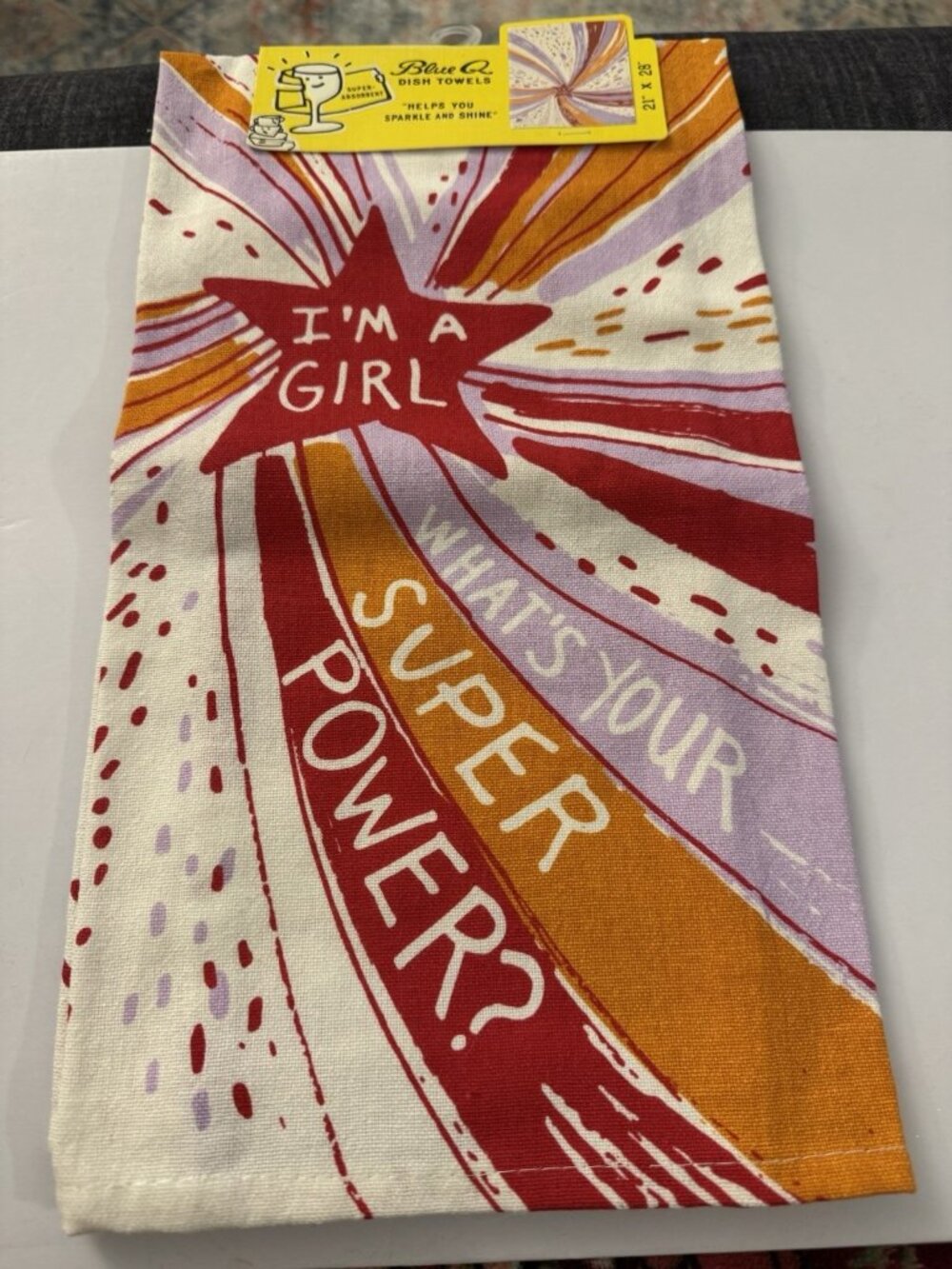 New Blue Q "I’m A Girl - What’s Your Super Power?" 21” X 28” Dish Towel BB5